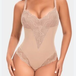 V Neck Lace Shapewear Bodysuit